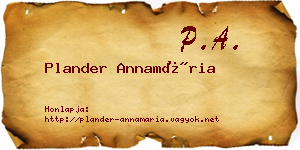 Plander Annamária névjegykártya
